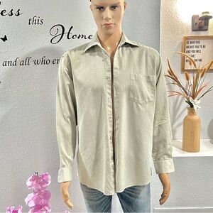 Mens Hugo Boss Button Up Shirt Size M Med 39 15.5 Light Green Gray Dress Collar